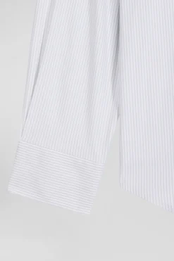 Regular green cotton poplin shirt with baton stripes