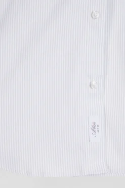 Regular green cotton poplin shirt with baton stripes