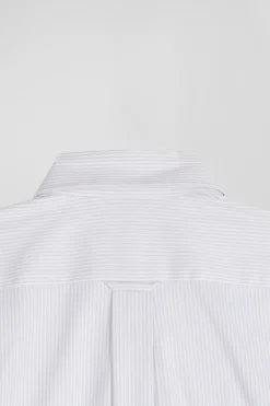 Regular green cotton poplin shirt with baton stripes