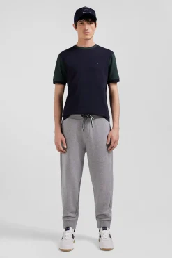 Regular green cotton T-shirt with short contrasting sleeves