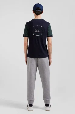 Regular green cotton T-shirt with short contrasting sleeves