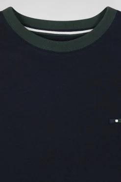 Regular green cotton T-shirt with short contrasting sleeves