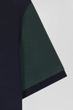 Regular green cotton T-shirt with short contrasting sleeves