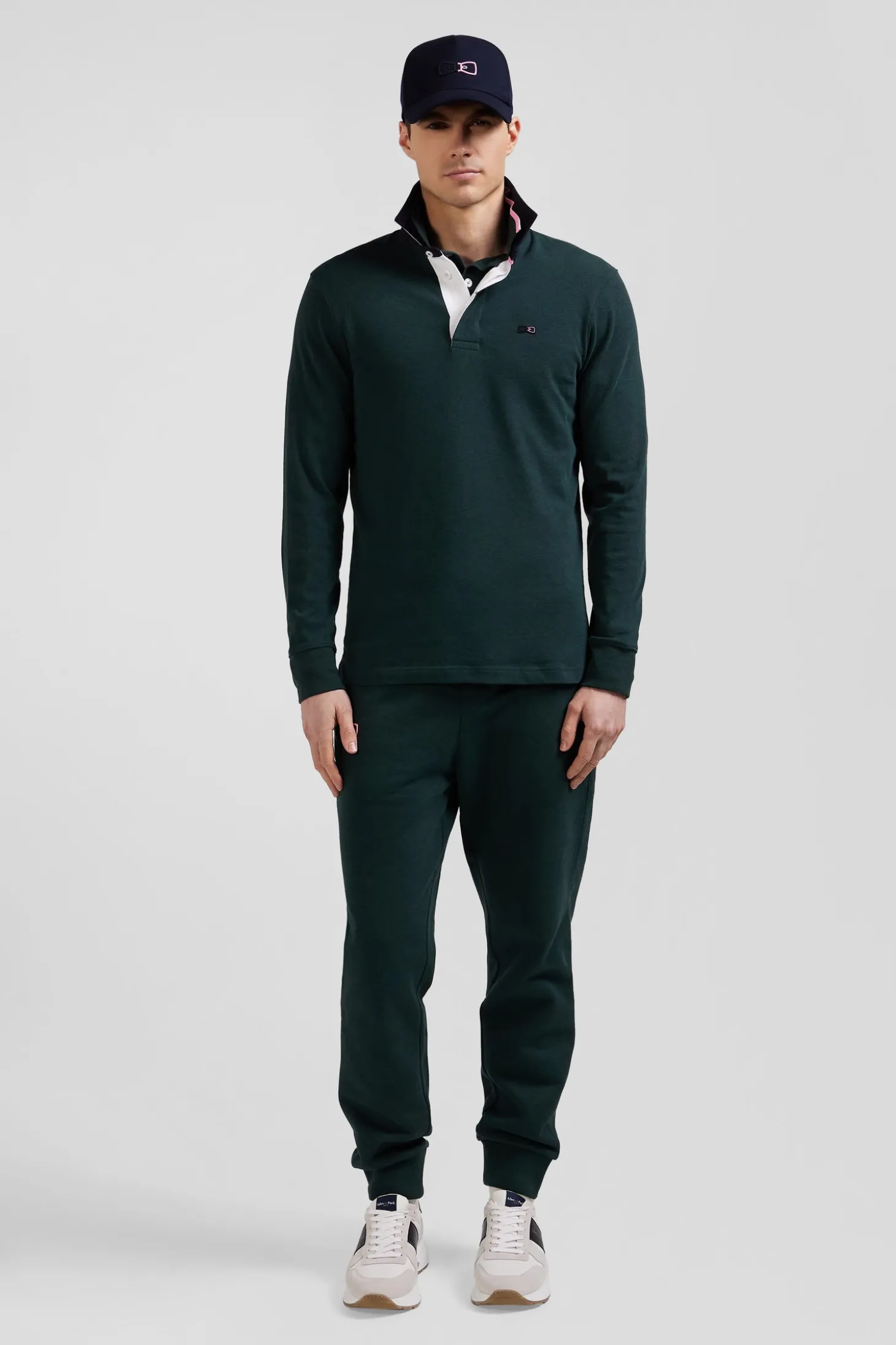 Regular green long-sleeved cotton rugby shirt with bow tie details