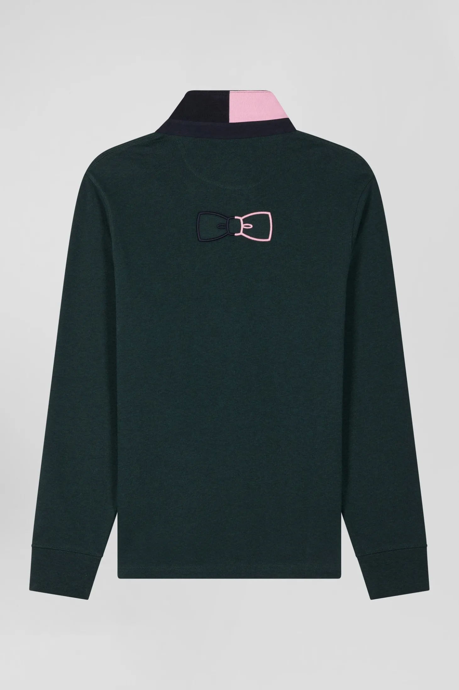 Regular green long-sleeved cotton rugby shirt with bow tie details