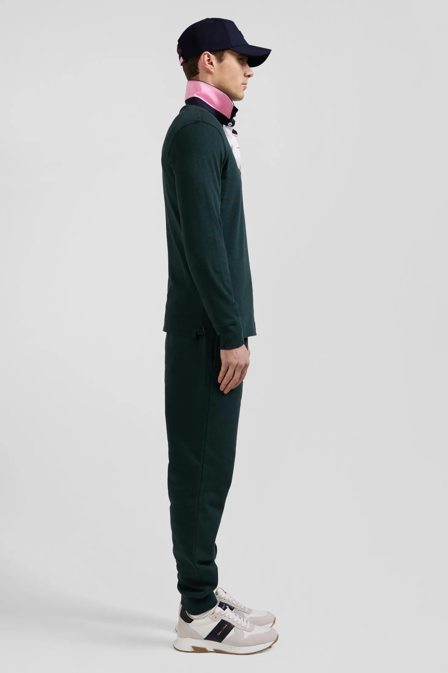 Regular green long-sleeved cotton rugby shirt with bow tie details