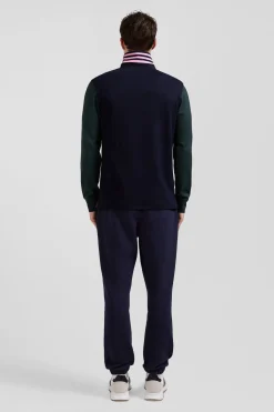 Regular green long-sleeved cotton rugby shirt with sleeve N°10 embroidery
