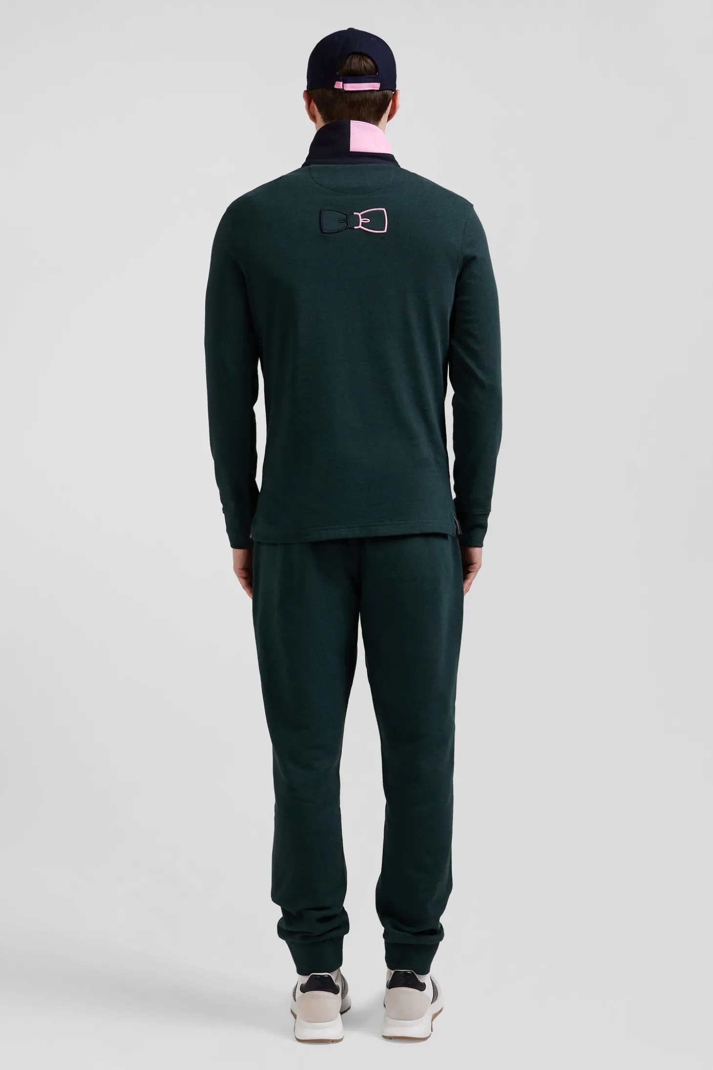 Regular green long-sleeved cotton rugby shirt with bow tie details
