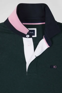 Regular green long-sleeved cotton rugby shirt with bow tie details