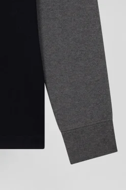 Regular green long-sleeved colourblock cotton rugby shirt with back embroidery