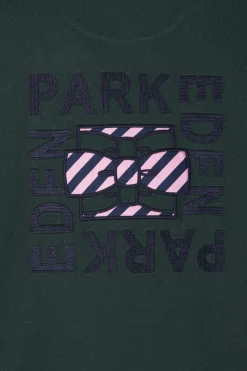 Regular green long-sleeved cotton rugby shirt with tie fabric patchwork