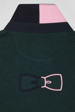 Regular green long-sleeved cotton rugby shirt with bow tie details