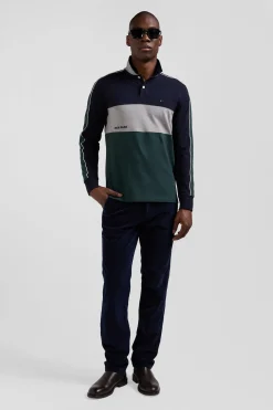 Regular green mottled short-sleeved cotton piqué polo shirt