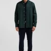 Regular green oxford cotton shirt with striped bow tie detail