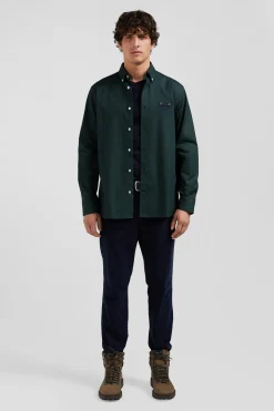 Regular green oxford cotton shirt with striped bow tie detail