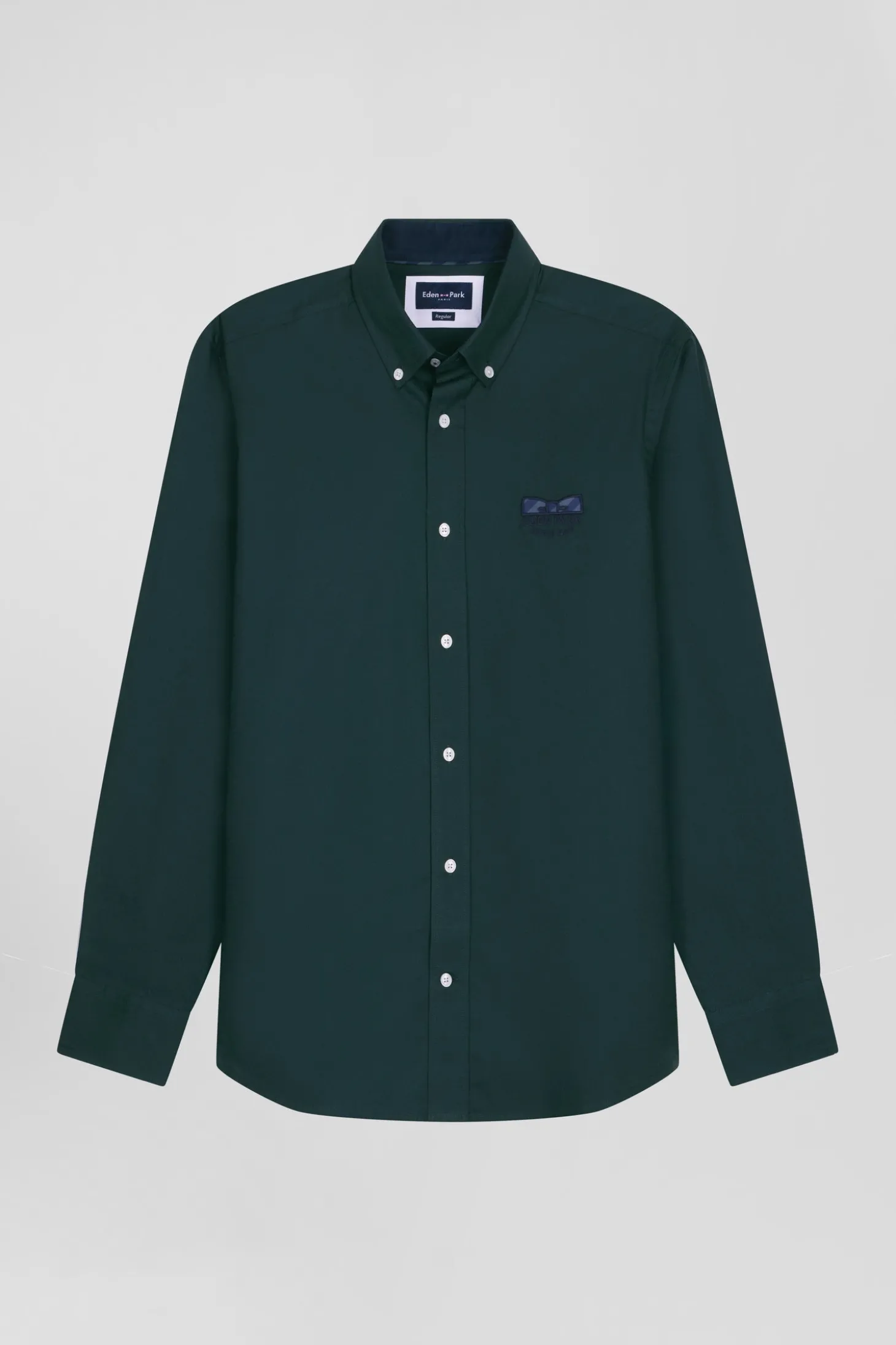 Regular green oxford cotton shirt with striped bow tie detail