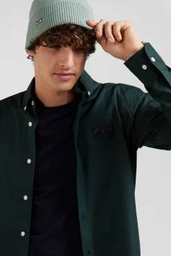 Regular green oxford cotton shirt with striped bow tie detail