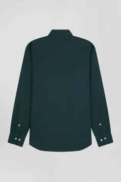 Regular green oxford cotton shirt with striped bow tie detail