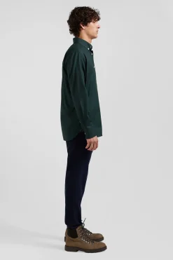 Regular green oxford cotton shirt with striped bow tie detail