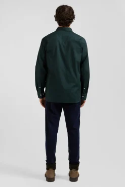 Regular green oxford cotton shirt with striped bow tie detail