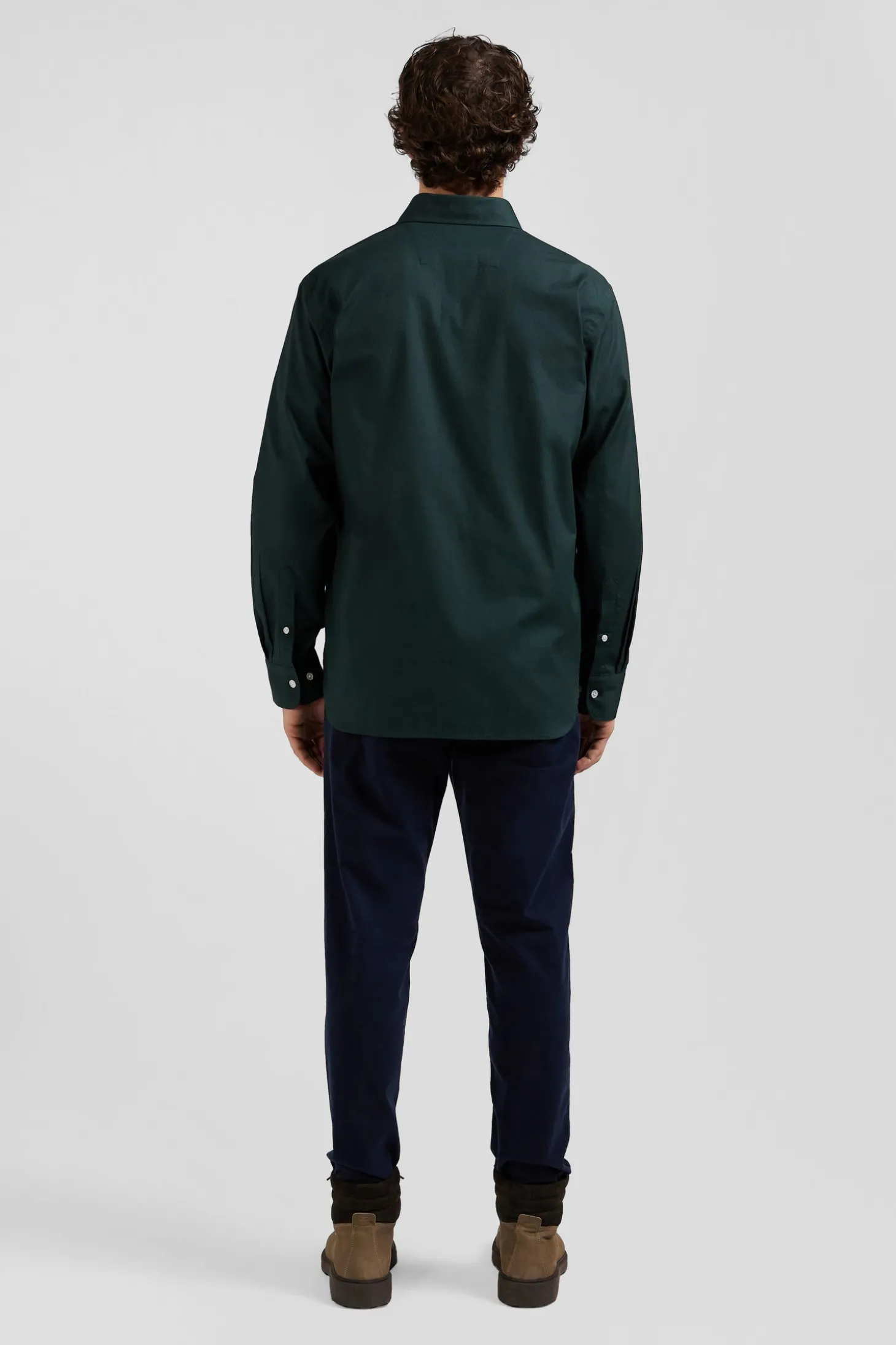 Regular green oxford cotton shirt with striped bow tie detail