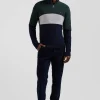 Regular green semi-zipped cotton jumper with knit patterns