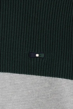 Regular green semi-zipped cotton jumper with knit patterns