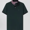 Regular green short-sleeved cotton piqué polo shirt