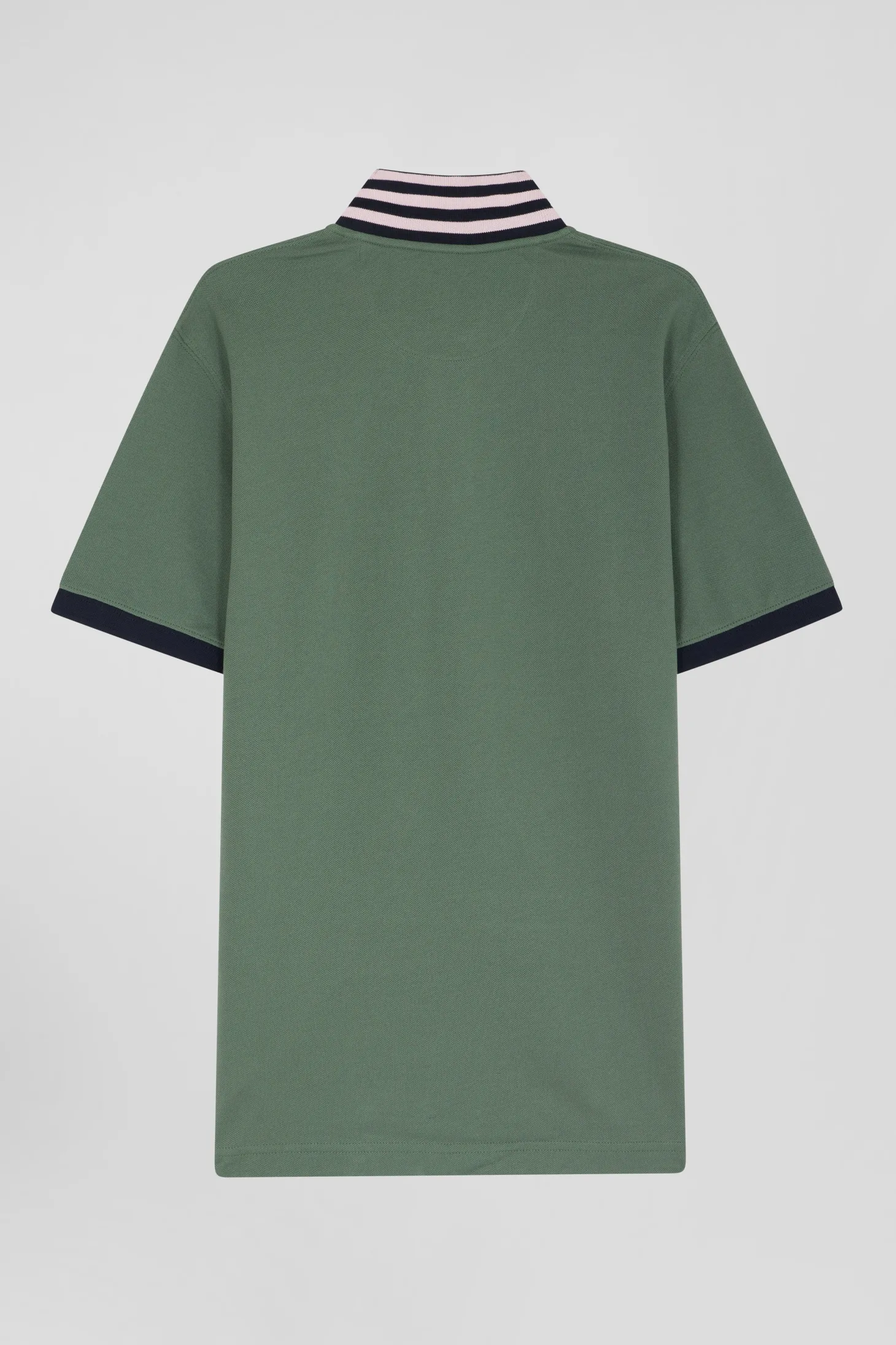 Regular green short-sleeved cotton piqué polo shirt with contrasting details