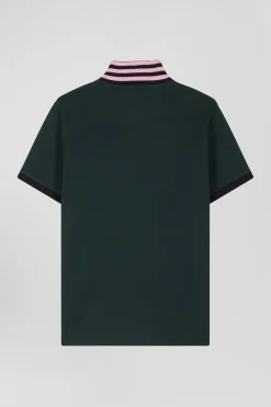 Regular green short-sleeved cotton piqué polo shirt