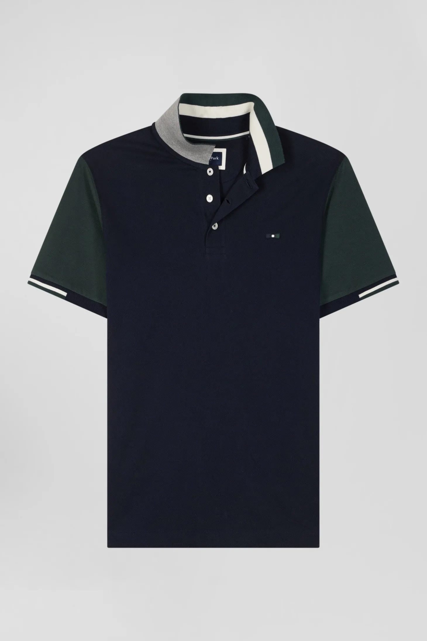 Regular green short-sleeved cotton piqué polo shirt with Eden Park jacquard collar