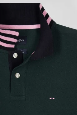 Regular green short-sleeved cotton piqué polo shirt