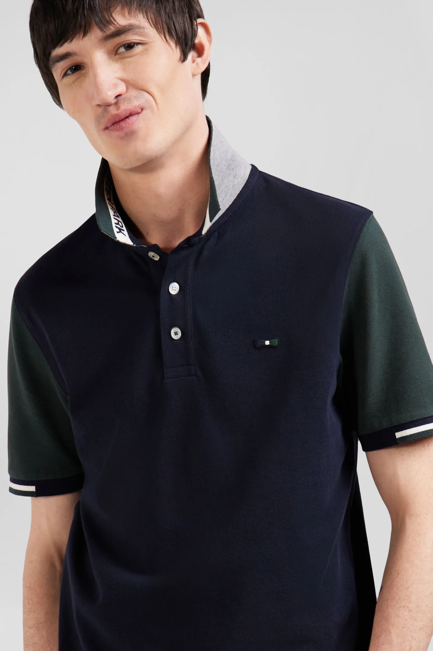 Regular green short-sleeved cotton piqué polo shirt with Eden Park jacquard collar