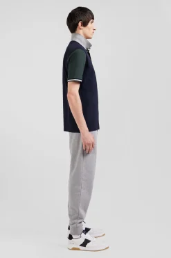 Regular green short-sleeved cotton piqué polo shirt with Eden Park jacquard collar
