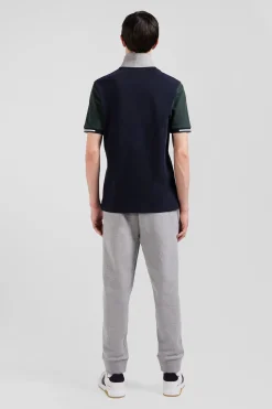 Regular green short-sleeved cotton piqué polo shirt with Eden Park jacquard collar