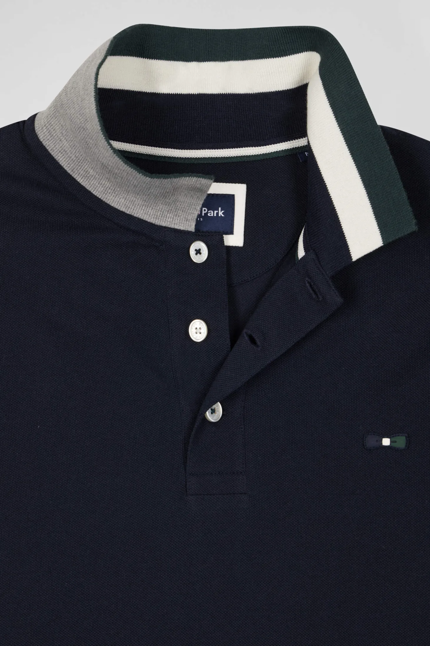 Regular green short-sleeved cotton piqué polo shirt with Eden Park jacquard collar