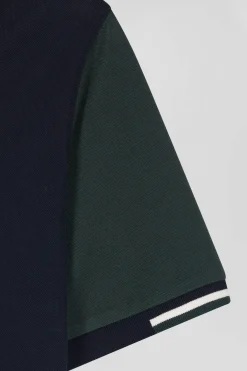 Regular green short-sleeved cotton piqué polo shirt with Eden Park jacquard collar