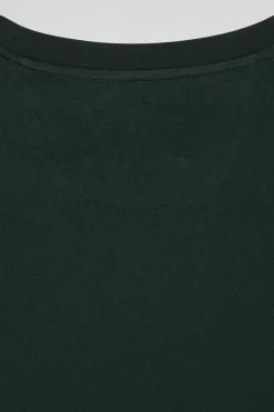 Regular green short-sleeved cotton T-shirt with tie patchwork emblem