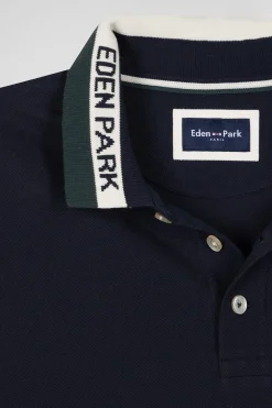 Regular green short-sleeved cotton piqué polo shirt with Eden Park jacquard collar