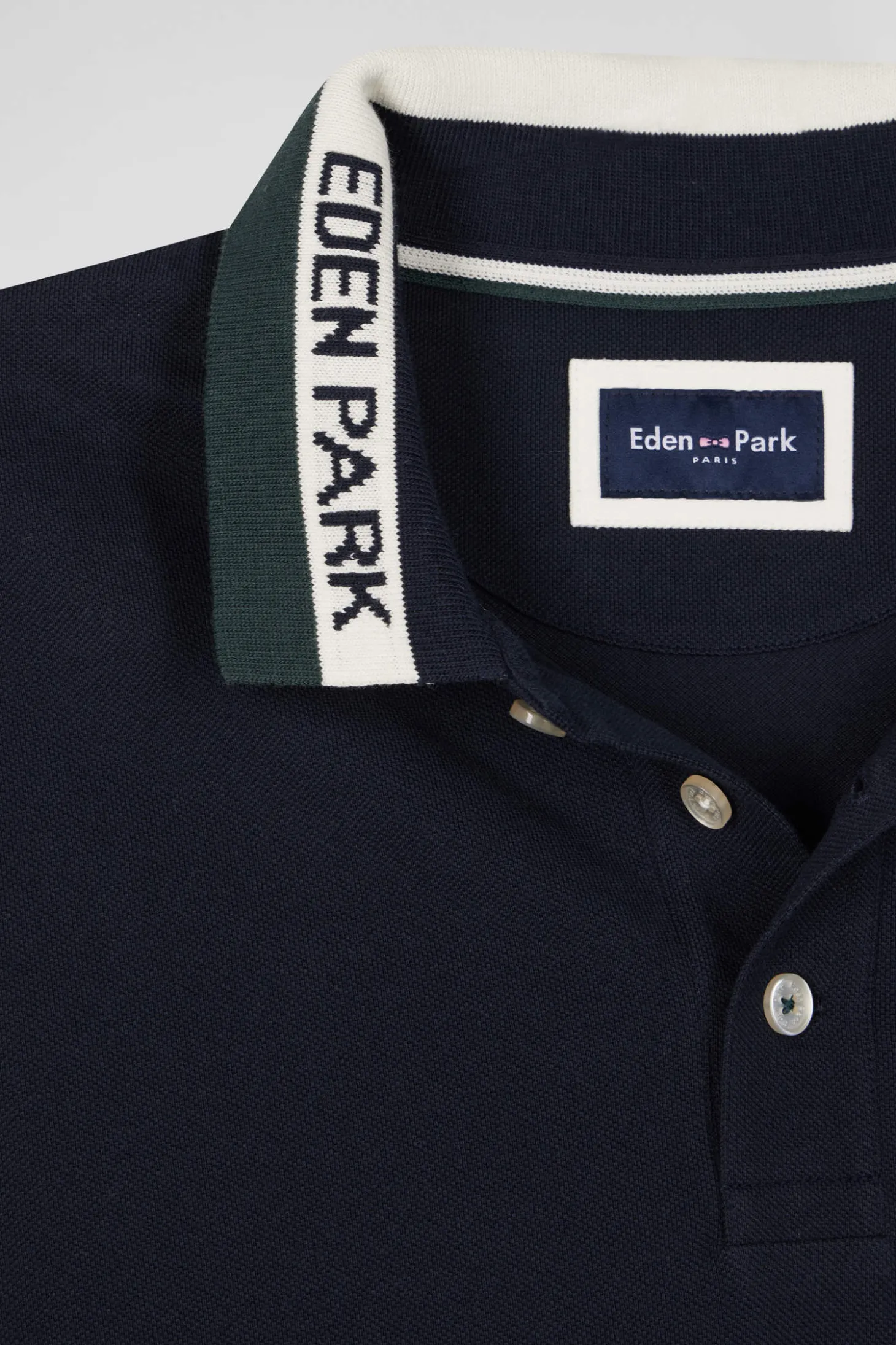 Regular green short-sleeved cotton piqué polo shirt with Eden Park jacquard collar
