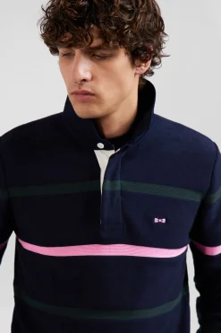 Regular green striped cotton polo neck jumper