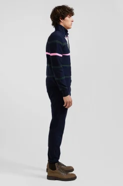 Regular green striped cotton polo neck jumper