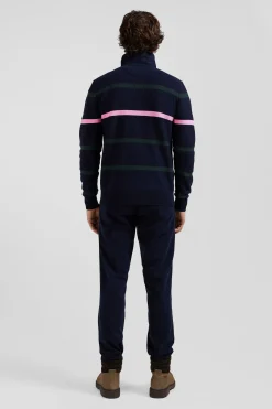Regular green striped cotton polo neck jumper