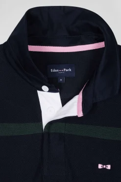 Regular green striped cotton polo neck jumper