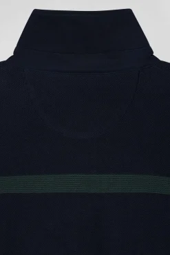Regular green striped cotton polo neck jumper