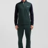 Regular green striped long-sleeved cotton rugby shirt with tie fabric patchwork
