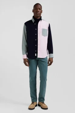Regular green tricolour cotton shirt