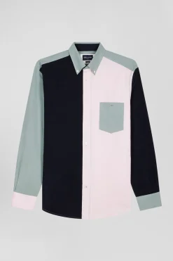Regular green tricolour cotton shirt