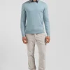 Regular green wool and cotton crew neck jumper