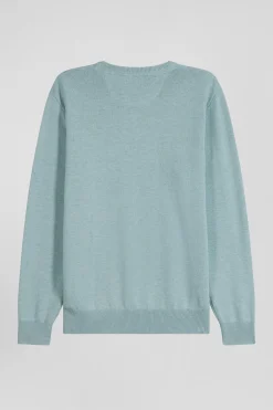 Regular green wool and cotton crew neck jumper